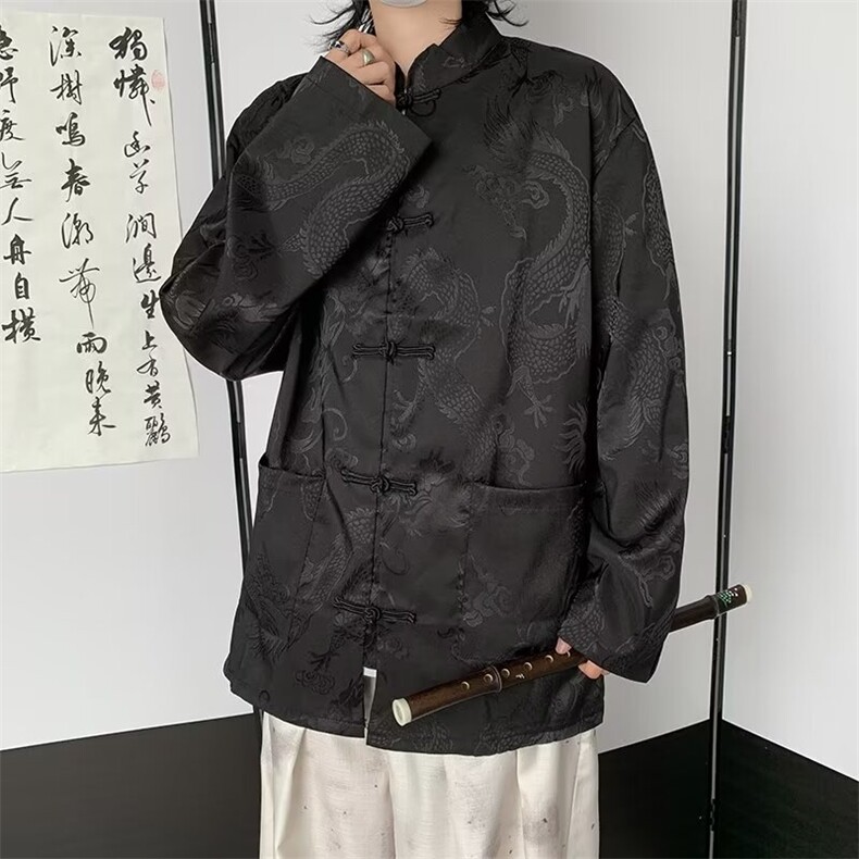 男士长袖春季2024新款冰丝提花龙纹新中式衬衫BKE02P46,男装衬衫,星座1116-2