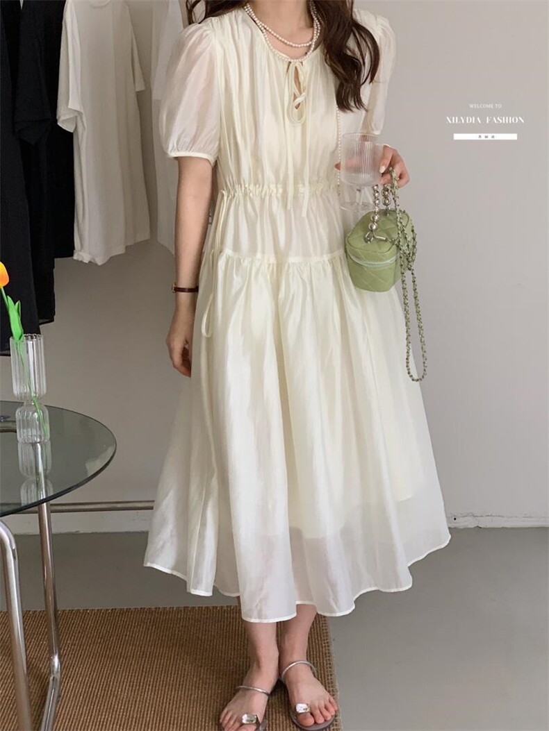 法式泡泡袖连衣裙夏季设计感小众温柔高级感初恋裙子,女装连衣裙,香丽迪1