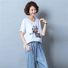T恤圆领短袖套头宽松时尚印花简约百搭2021年夏季，女装T恤，独衣靓