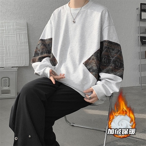 8XL-M民族风加绒加厚卫衣男款冬季拼接套头衫特大码外套WY005P58图片