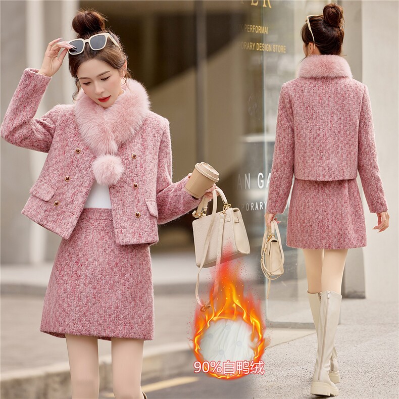 【现货bao款】2025冬装新款韩式淑女小香羽绒短裙套装90绒狐狸毛，女装套装/套裙，韩宇舍