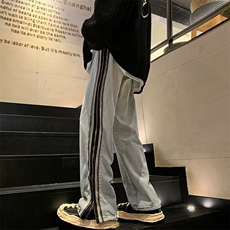美式hiphop裤子侧边拉链复古牛仔裤男高街vibe直筒裤K5917-P58，男装牛仔裤，星座512-2