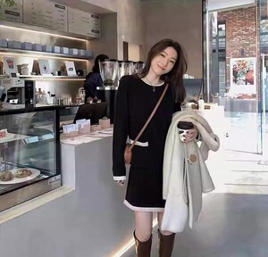 韩系针织衫女秋冬新款软糯毛衣小香风连衣裙图片