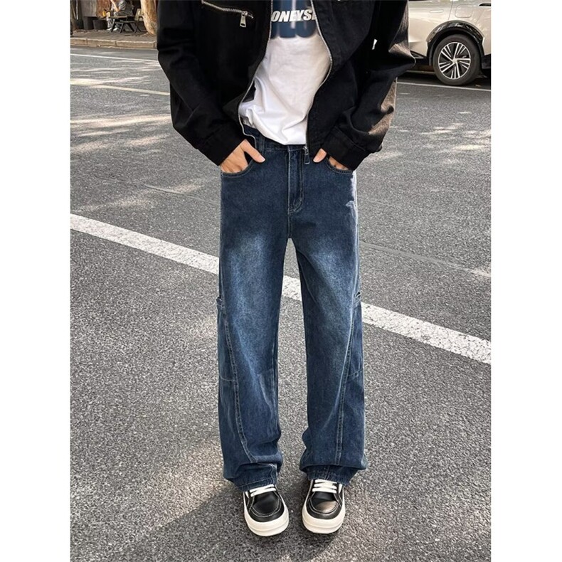 美式设计感小众阔腿工装牛仔裤男宽松新款休闲直筒拖地裤子图片