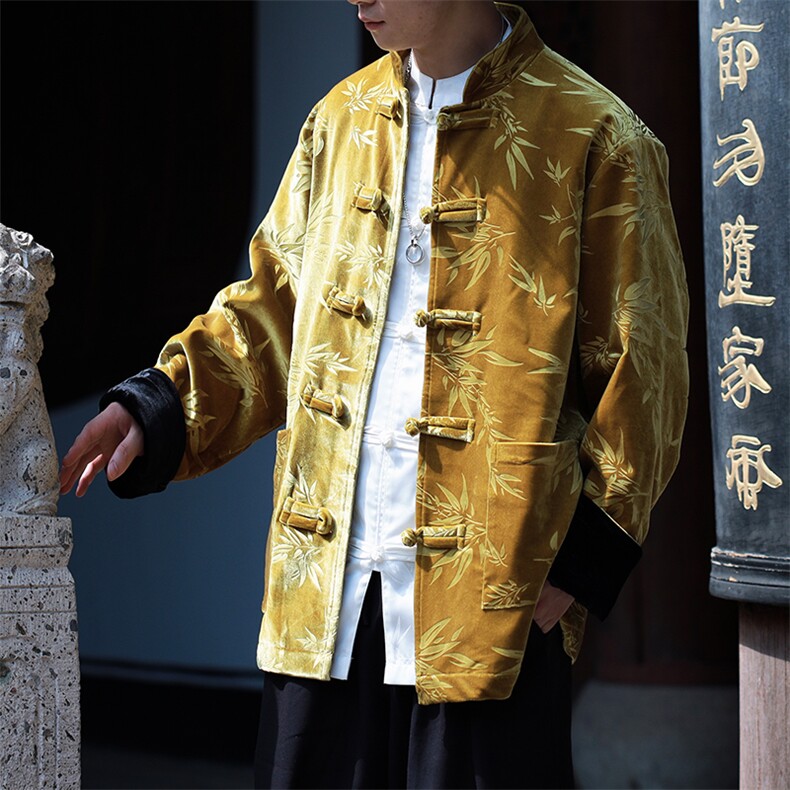 24中式新款男士大码丝绒压花竹叶外套加厚夹克JK9913-p115控188,男装夹克,电商A021