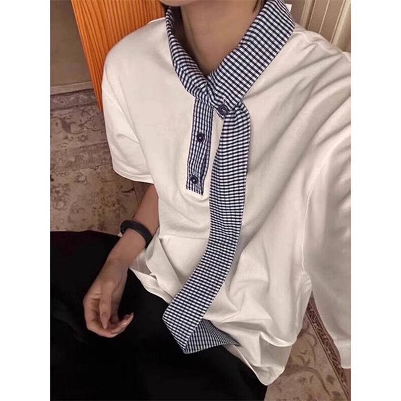 领口拼接短袖女男夏季新款设计感宽松休闲百搭T恤TW148,男装T恤,星座1116A（原606A-3）