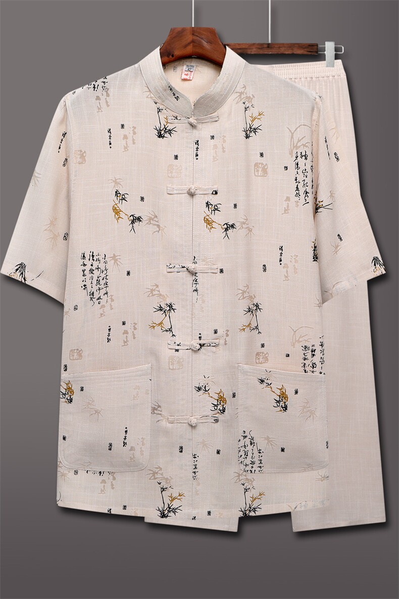 785/P50短袖套装男父亲夏季唐装老人半袖运动装太极服套装衣服,男装休闲套装,星座1216（原钱塘722）