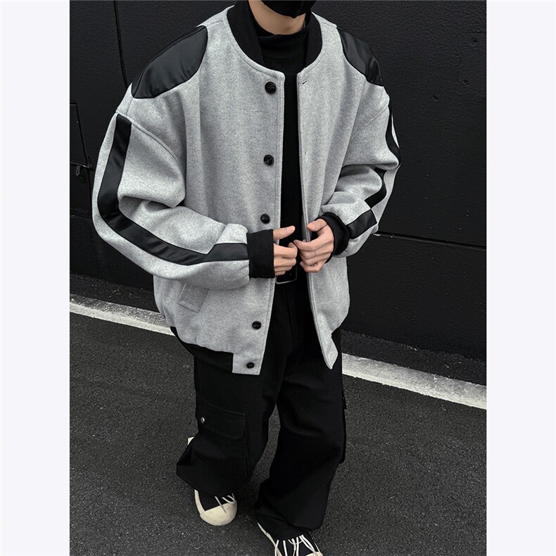 设计款冬季加厚短款毛呢外套男潮流美式呢料大衣棒球领棉衣P118，男装棉衣，电商C306-1
