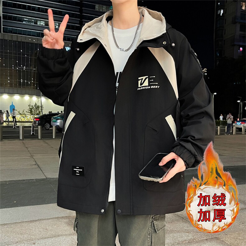 冬季新款加绒加厚外套青少年工装潮流韩版连帽夹克男XH6208A-P75,男装夹克,星座1206（原A206）
