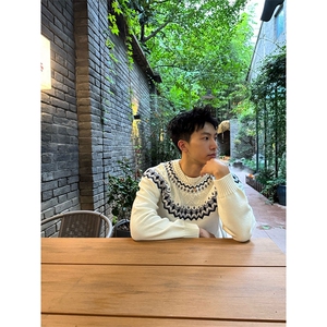 重磅秋冬装北极绒套头毛衣美式复古休闲慵懒风提花工艺针织衫外套图片