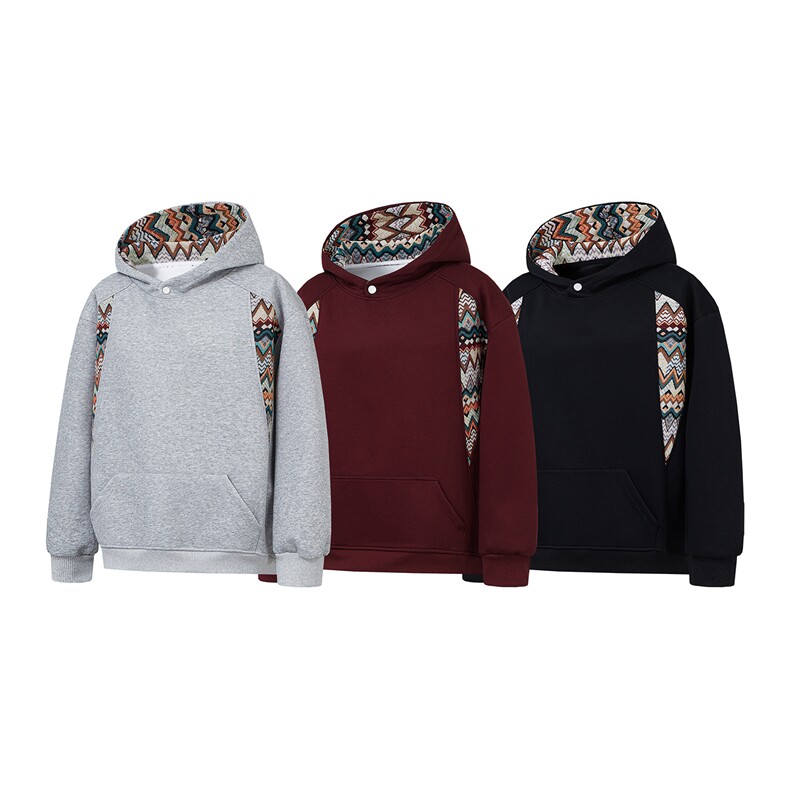 重磅民族风拼接撞色卫衣大码秋冬复古连帽衫外套LW608特P55加绒65，男装民族服装，电商B215