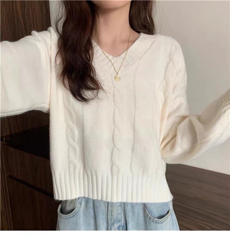 V领套头纯色长袖简约百搭显瘦纯色2024年秋季针织衫，女装羊毛衫，鑫之绒