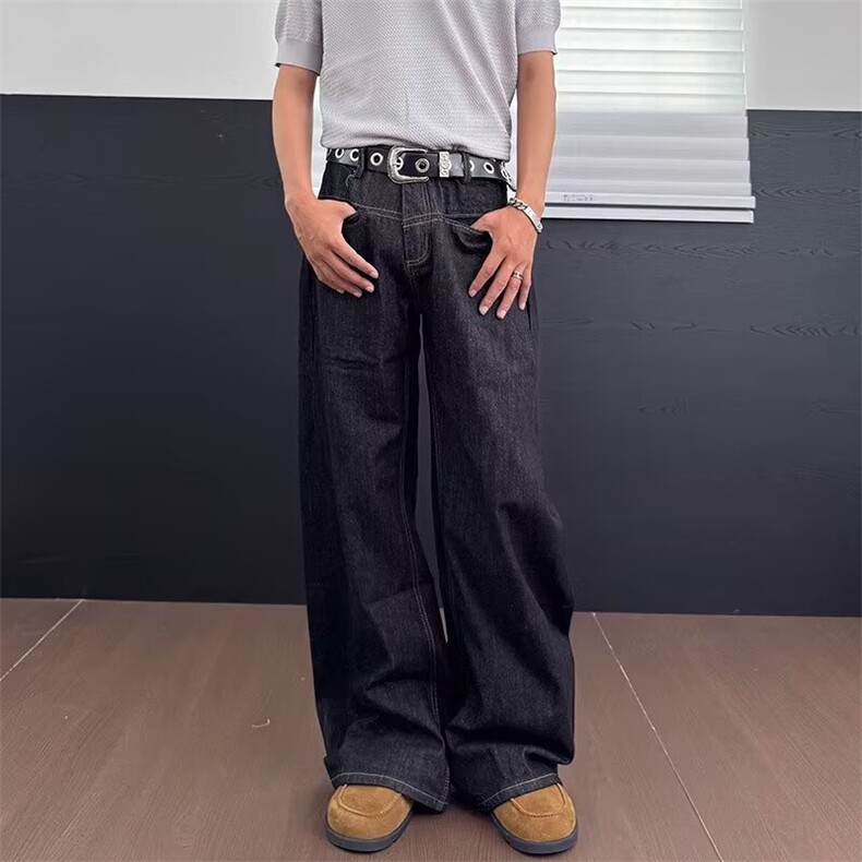 大码美式复古香蕉弯刀裤女2025春夏摩登中性风宽松解构廓形牛仔裤图片