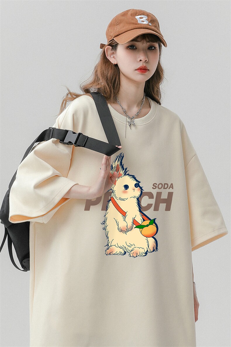 中性风23夏季时尚潮流小兔印花款纯棉短袖T恤T6071P25控38,男装T恤,电商A268