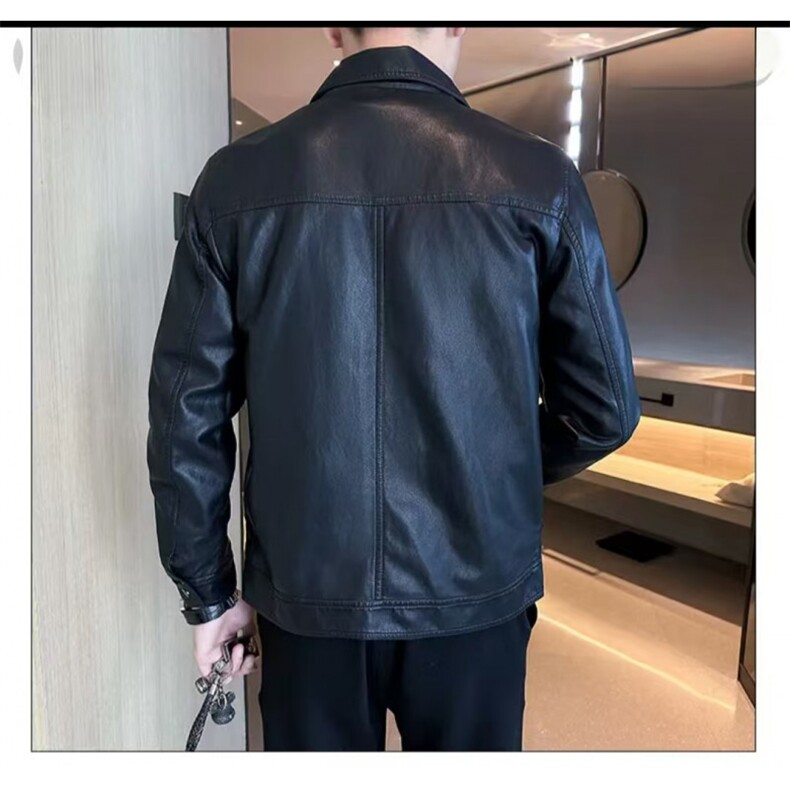 网图2025年新款软皮衣男士机车夹克修身百搭上衣翻领PY2522-P140,男装夹克,电商C216