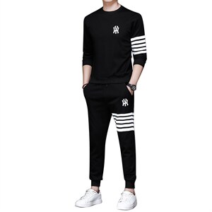 中年运动套装男春秋季爸爸秋装套装圆领卫衣两件套运动服时尚百搭图片