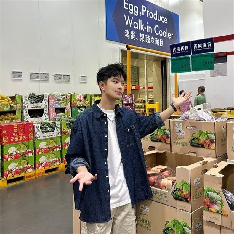 现货日系牛仔蓝翻领水洗长袖衬衫男C180/P53,男装衬衫,星座205-3