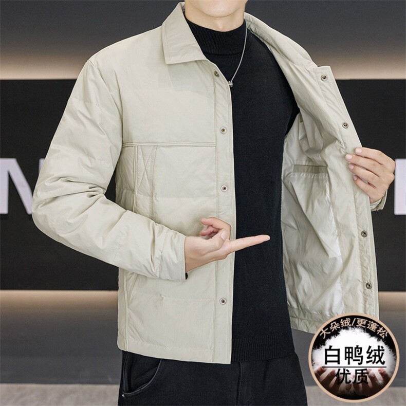 咖啡色衬衫翻领男士羽绒服2025冬季新款轻薄保暖防寒休闲百搭外套,男装衬衫,星座914