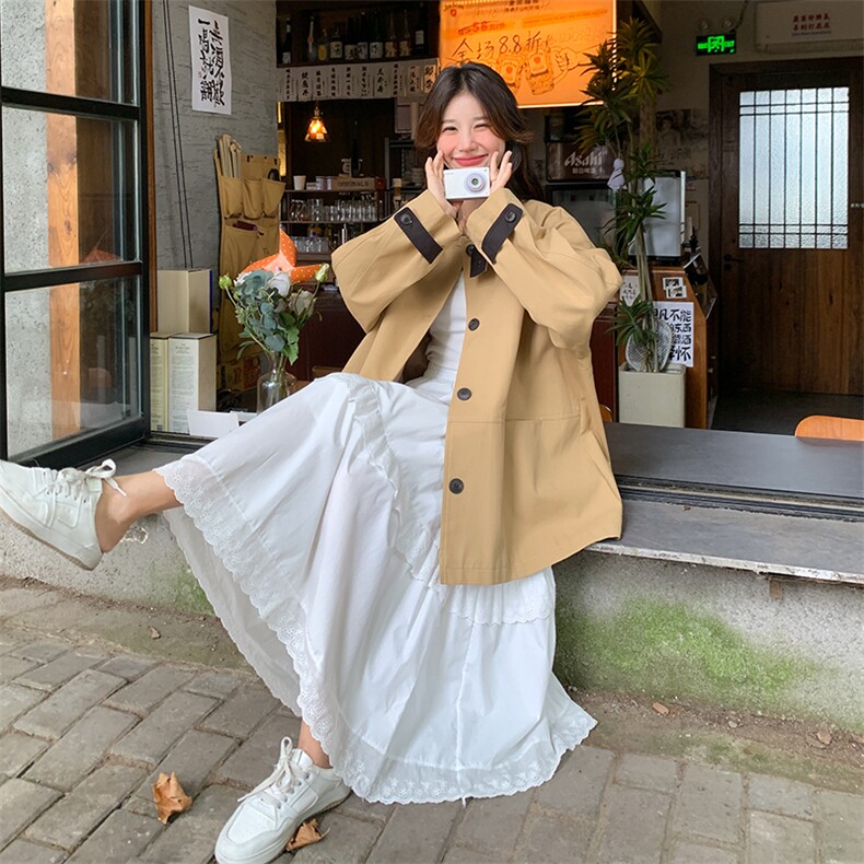 复古高级感韩版卡其色中长款风衣2024早秋新款女宽松休闲时尚外套,女装风衣,浙宝281