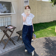 夏季麻棉工装设计感衬衫高级感套装百搭减龄休闲上衣阔腿裤两件套，女装套装/套裙，2C166