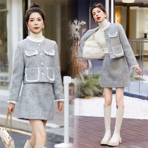 【bao款现货】2023新款冬装羽绒服拼接貂毛套装白鸭绒图片