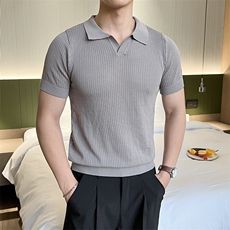 夏季薄款针织翻领polo衫男商务通勤休闲百搭半袖上衣WB468-P43，男装T恤，星座412-2