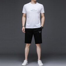 2023年夏款潮流休闲时尚男士运动短裤短袖套装P130，男装休闲套装，电商D223-1