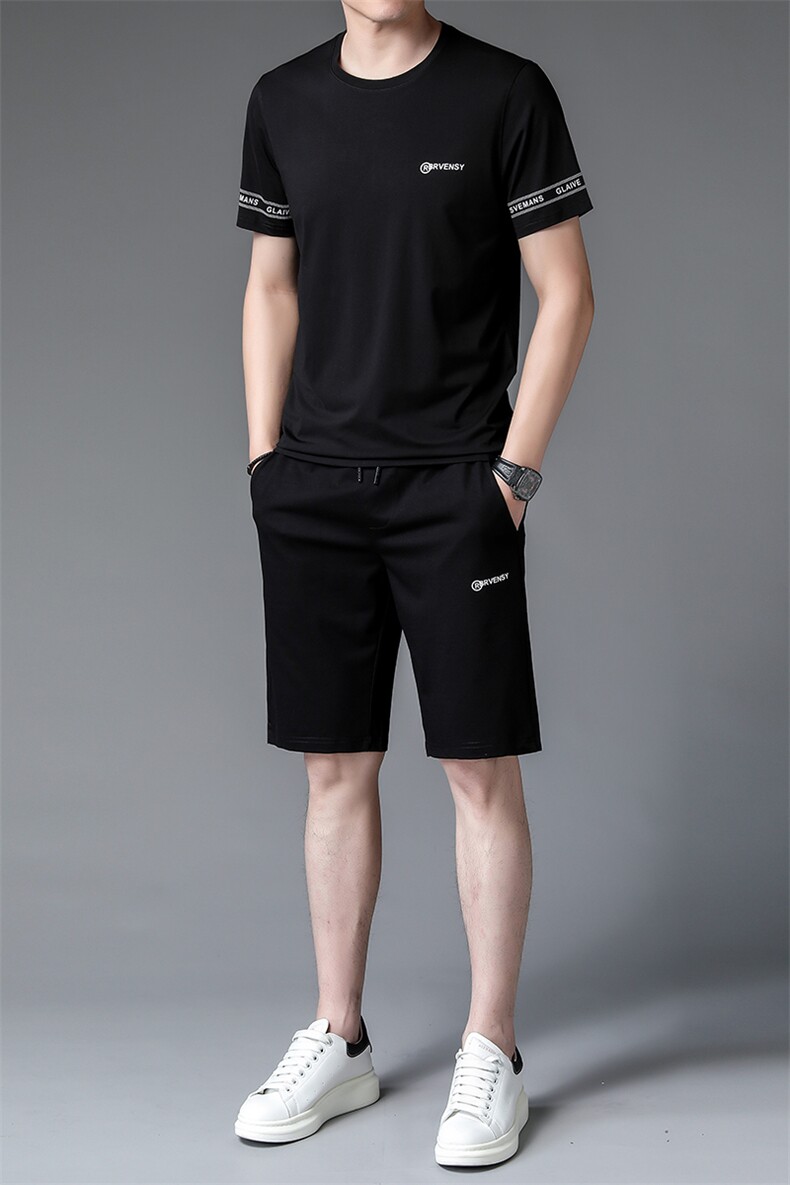 2023夏季新款冰丝中老年夏季休闲中年短袖t恤男运动衣服男装套装,男装T恤,电商B212（原钱塘6029）
