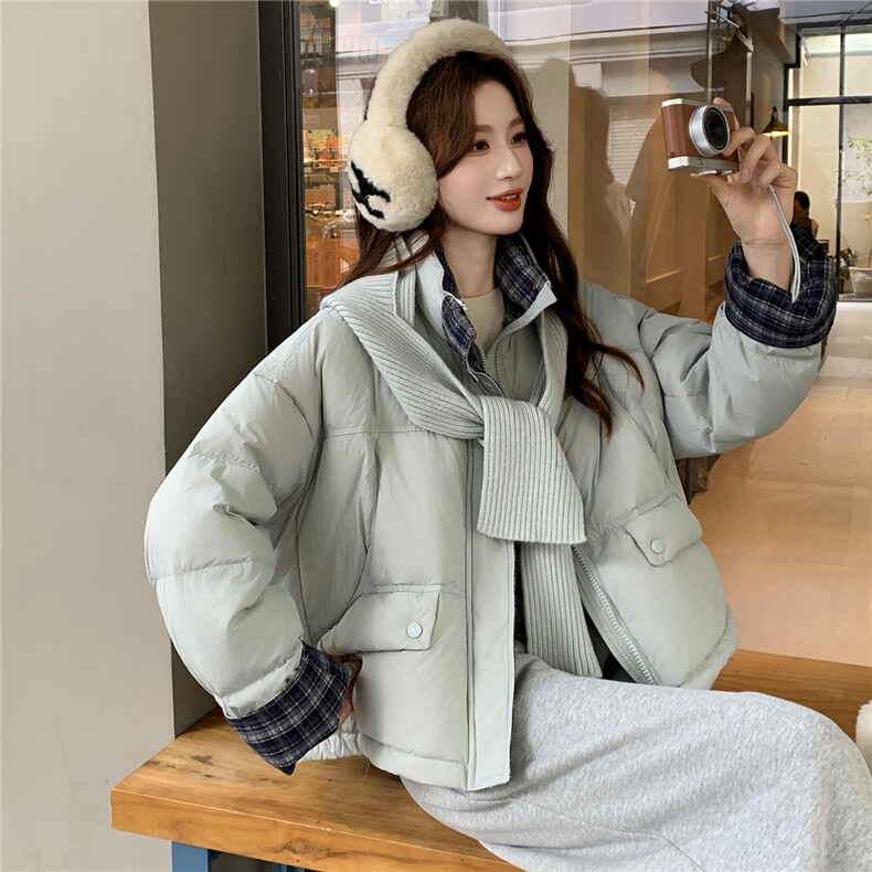 现货新款独特超好看短款羽绒服女款冬季立领面包服小个子羽绒外套,女装羽绒服,韩然一族
