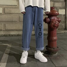 NK44114-P38 直筒牛仔裤男士大码宽松九分裤男休闲长裤子男图片