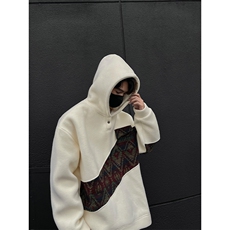 WY10096-P55摇粒绒撞色拼接保暖连帽小众卫衣，男装棉衣，电商A059