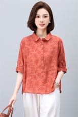 冰丝短袖衬衫女士2024夏季新款妈妈时尚休闲宽松七分裤，女装衬衫，3200格调
