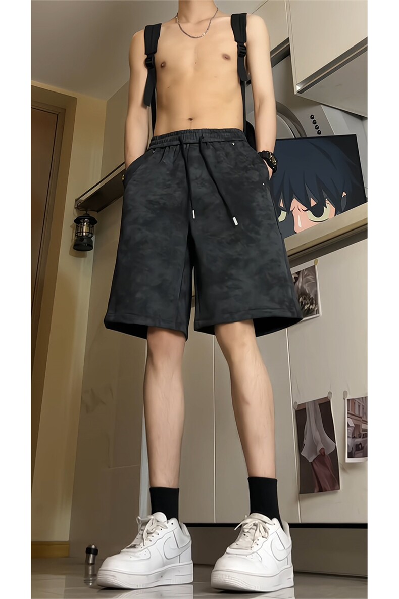 夏季巴黎脏脏短裤宽松扎染运动五分裤A463特P33控68,男装牛仔裤,电商A309