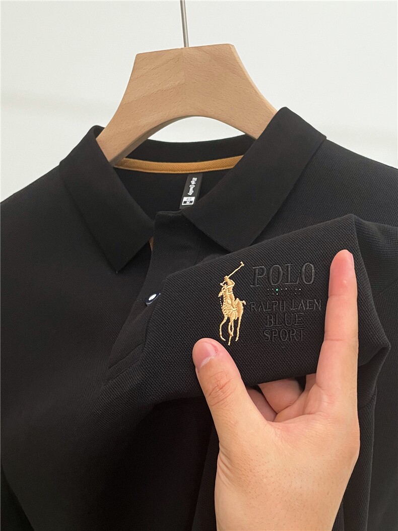 纯棉Polo衫男士长袖春秋季翻领休闲体恤中年男士全棉上衣潮,男装Polo衫,电商B212（原钱塘6029）