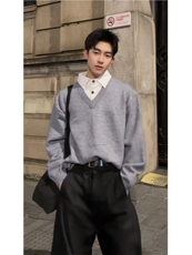 现货~高智感V领假两件polo氛围感高级老钱针织毛衣MY2576批68，男装针织衫/毛衣，星座1411A-6