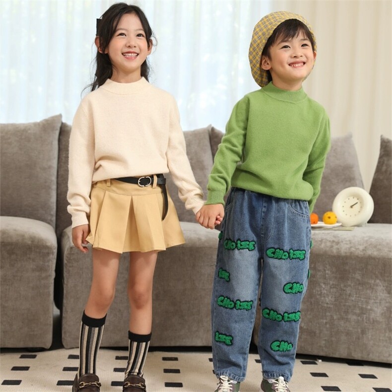 男女通用长袖儿童半高领时尚百搭通勤，童装儿童针织衫，沐策羊绒