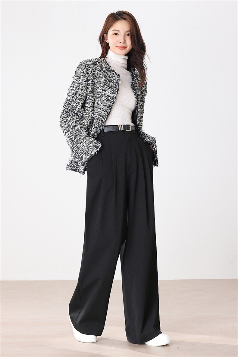 黑色西装阔腿裤女2025夏季新款高腰垂感显瘦休闲裤,女装休闲裤,拓晨羊绒
