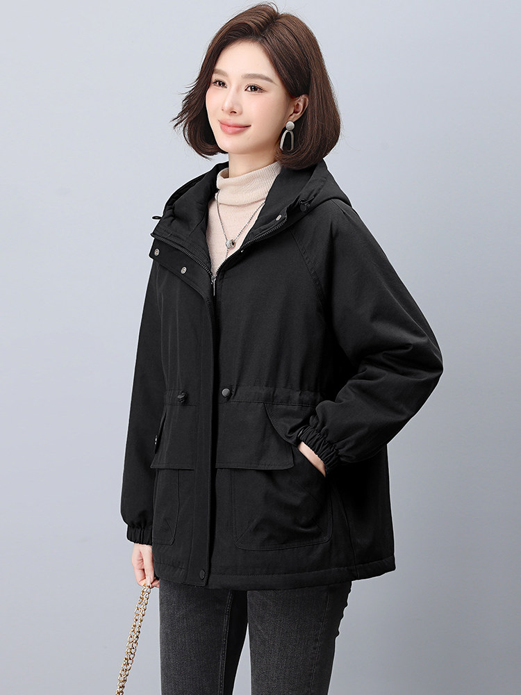 加绒派克服女2024冬季新款宽松大码加厚连帽棉衣外套,女装派克服,忆绮罗