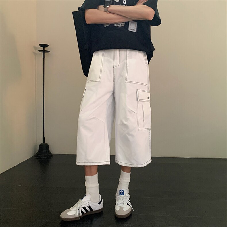 明线阔腿工装七分裤男女夏季美式高街宽松大口袋休闲裤Y1106p45,男装牛仔裤,电商B381-2