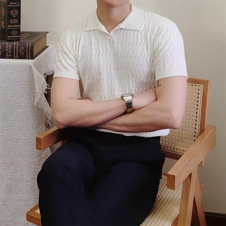 翻领POLO衫夏季新款男运动休闲修身透气针织短袖健身弹力纯色T恤,男装T恤,星座1210-1