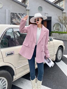 玫瑰粉宽松版西装,女装西装,祖玛