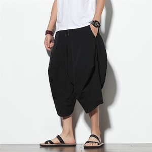 外贸热销男装棉麻七分裤大码宽松休闲裤低档垮裤XZ314A-1-K26-P35图片