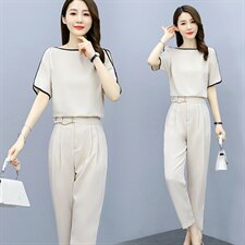 S2023夏装新款大码女装两件套夏季时尚上衣裤子套装6613，女装套装/套裙，韩美纤衣