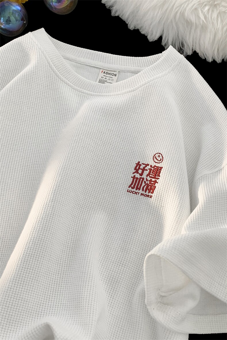 数据爆港风华夫格刺绣宽松短袖男T恤X416b-1-DT398-P25限38,男装T恤,星座416B-1
