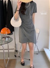 香丽迪2022年夏季新款拼接连衣裙女针织短袖圆领修身高腰，女装连衣裙，香丽迪1