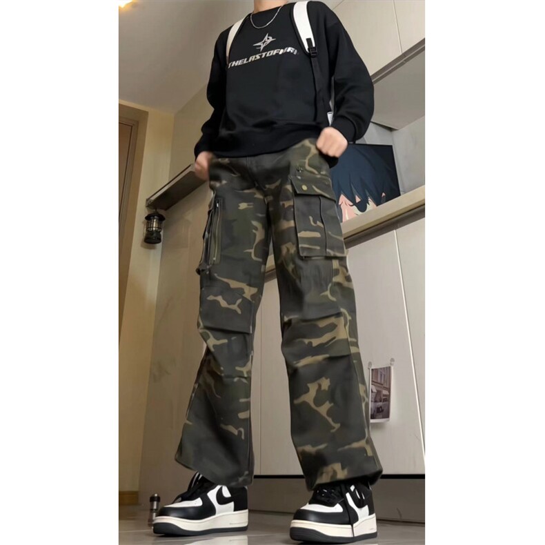 美式hiphop重磅迷彩工装裤男女宽松直筒显瘦休闲长裤潮GJ399P65,男装工装外套,电商D256A(原A064A)