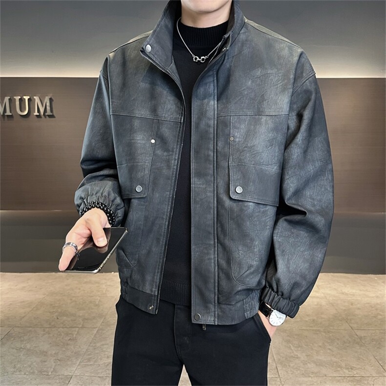 店主风2025秋季新款立领休闲pu皮皮衣夹克外套25603-P145控195,男装皮衣,电商A413