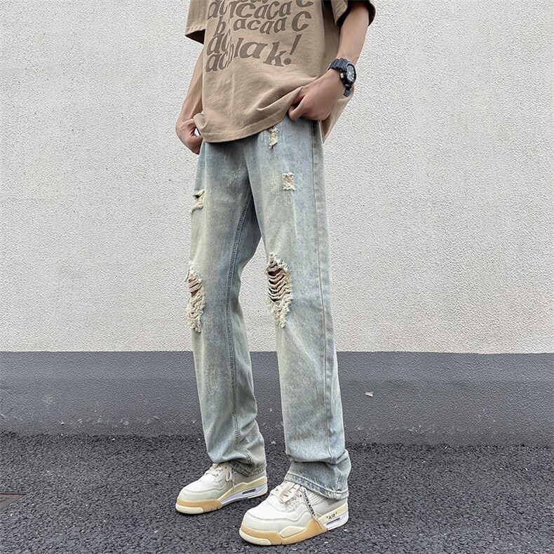 牛仔裤男夏季薄款美式高街vibe风破洞宽松休闲长裤N01099-P48,男装牛仔裤,星座308B-1