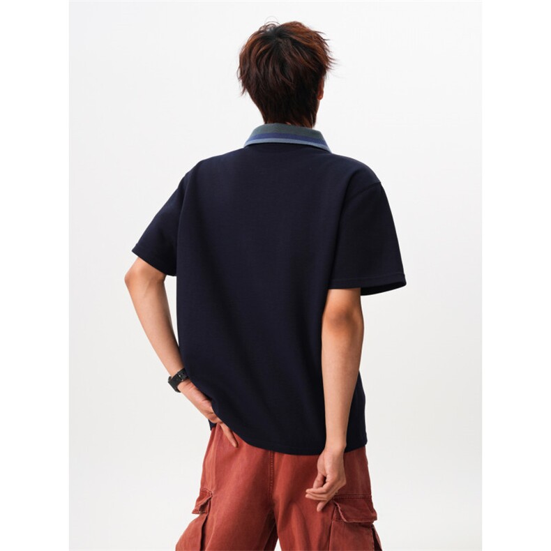 M-8XL美式复古撞色拼接polo衫半拉链短袖t恤大码宽松DX1227/特P40,男装T恤,电商B238