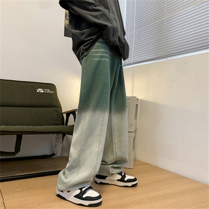 复古美式街头牛仔裤洗水扎染渐变男女休闲直筒裤拖地长裤8137-p48图片